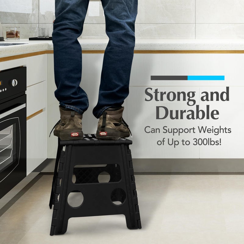 Handy Laundry Folding Lightweight Step Stool - Sturdy Enough to Support Adults and Safe Enough for Kids - Opens Easy with One Flip - Great for Kitchen, Bathroom or Bedroom (Black- 13 inch) - Image 4